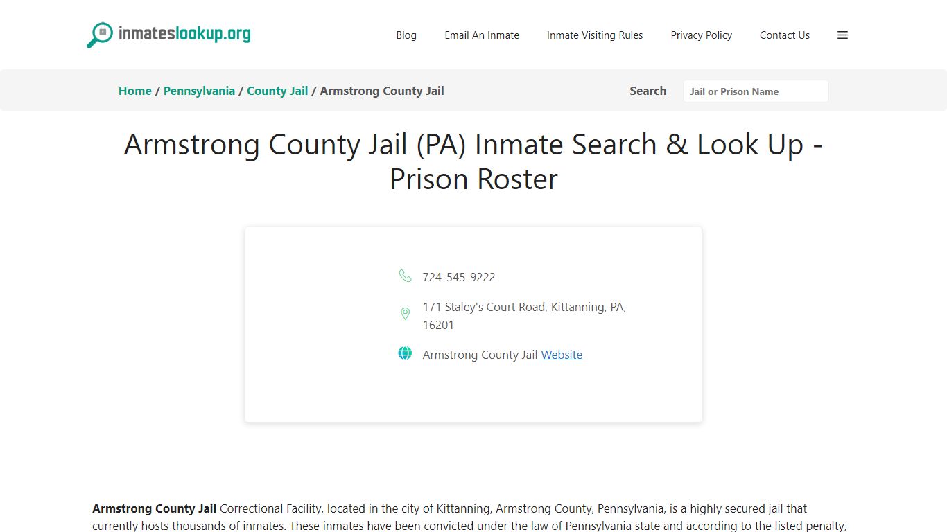 Armstrong County Jail (PA) Inmate Search & Look Up - Inmate Lookup