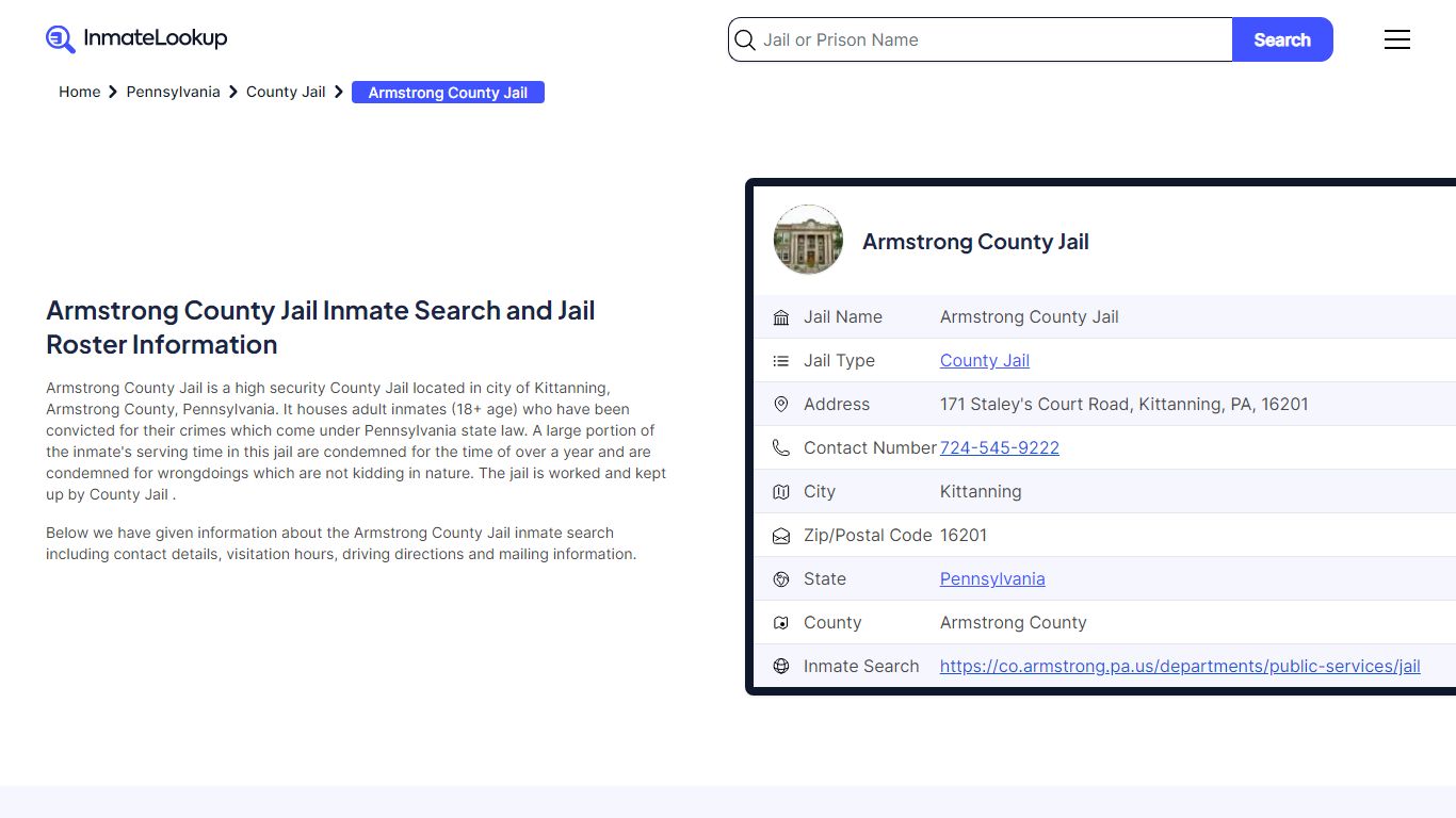 Armstrong County Jail Inmate Search, Jail Roster ... - Inmate Lookup